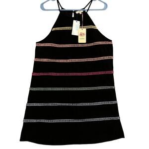 Entro Top Women's Large Black Colorful Striped Sleeveless High Neck Summer Party